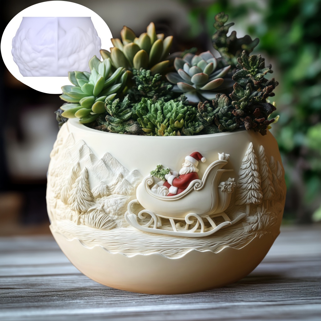 Potsticker Mold - 삼나무 썰매 산타클로스 릴리프 캔들 컵